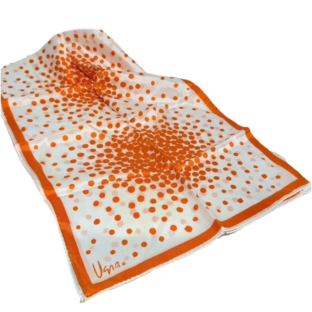 Vtg Vera Hand Rolled Orange White Polka Dot Geometric 100% Silk Oblong Scarf 42"